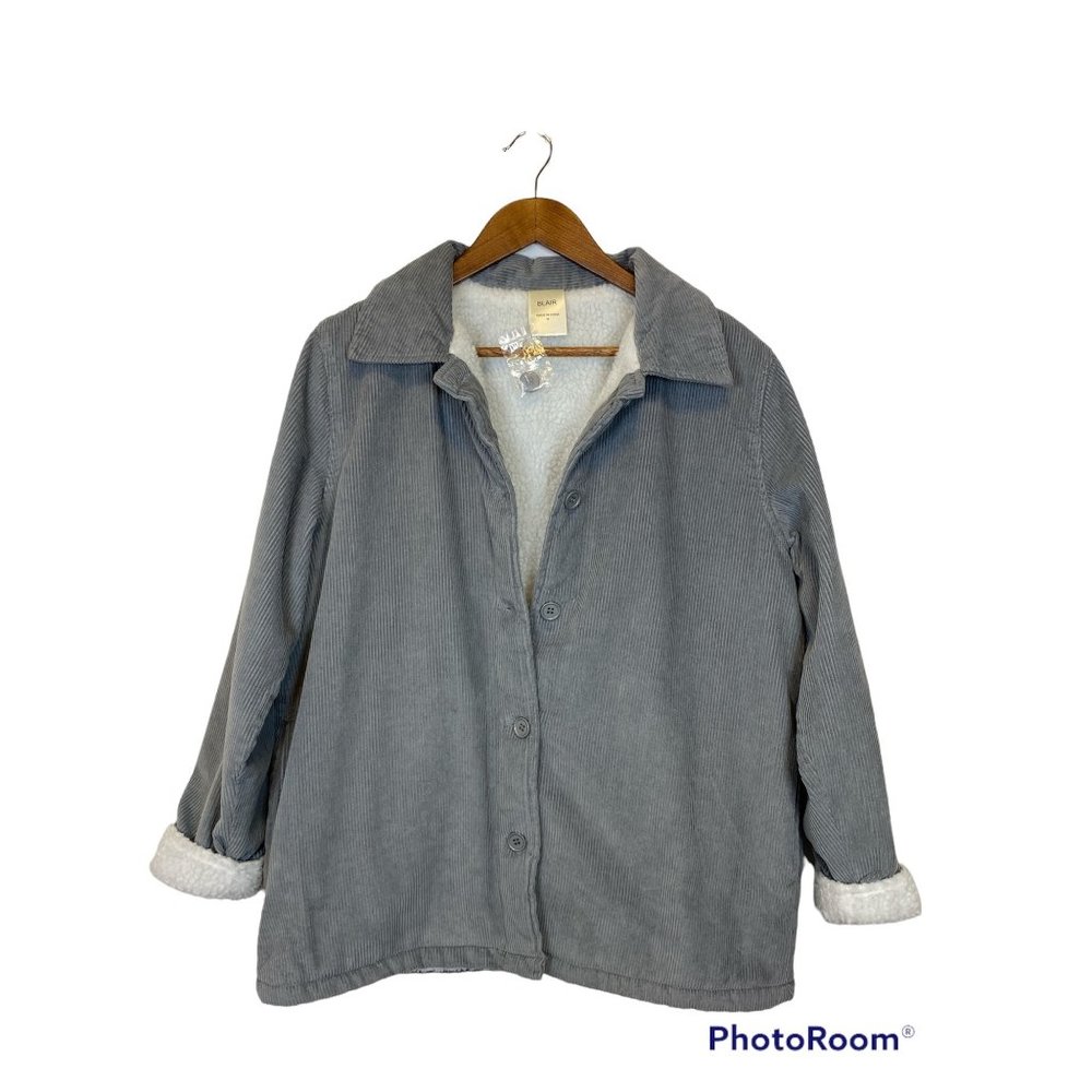 Blair NWOT Women M Grey Corduroy Shirt Jacket Sherpa Lined Button Up Pockets